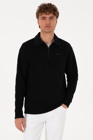U.S. Polo Assn. Erkek Regular Fit Yarım Fermuarlı Şardonlu Siyah Basic Sweatshirt 50313783-VR046