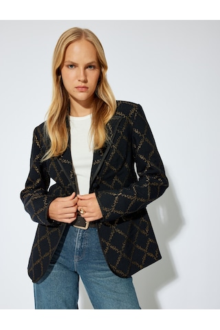 Koton Blazer Ceket Parlak Desenli Kruvaze Düğmeli Cepli Lacivert Desenli 5wak50190uw Lacivert Desenli