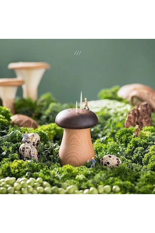 Youtek Ev Kullanıma Siyah Ceviz Ve Akçaağaç İki Renkli Mantar Şekilli Ahşap Diş Çubukluk Kutusu Diğer