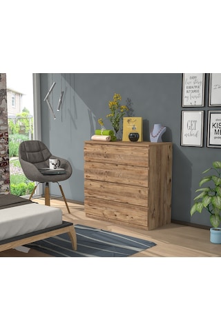 Mbes Mobilya 80'Lik Şifonyer Atlantik Çam 4 Çekmeceli