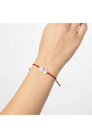 G&a Jewels - Fil - 925 Ayar Gümüş 0.01ct Pırlanta Taşlı Kırmızı İpli Bileklik Gümüş - Kırmızı