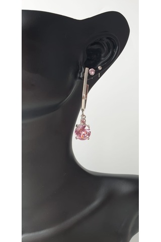 Pembe Taşlı 4'Lü Gümüş Renkli Küpe Pembe