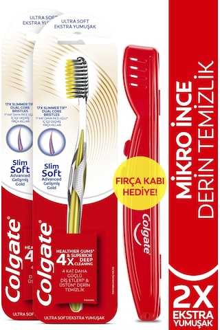 Colgate Mikro İnce Gelişmiş Gold Ekstra Yumuşak Diş Fırçası 2'li + Fırça Kabı