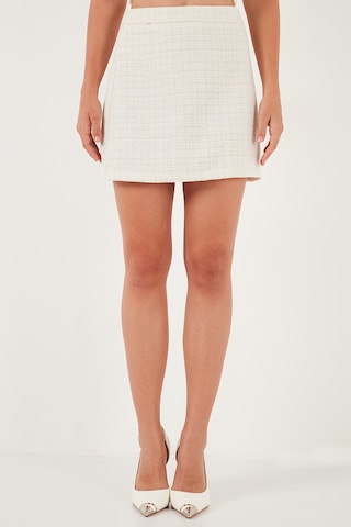 Lela Pamuk Ve Yün Karışımlı Slim Fit Mini Boy Tüvit Bayan Etek 611Au086 Ekru