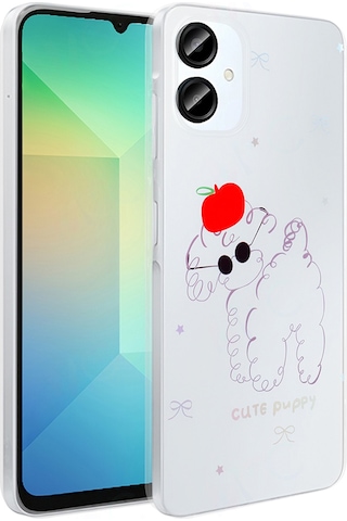 Techaks Galaxy Uyumlu A06 Kılıf Şeffaf Figürlü Zore Folk Sert Kapak - Sevimli Köpek Beyaz