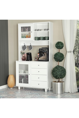 Pasific Home Grano Kahve Köşesi Çok Amaçlı Kiler Dolabı, 96 cm, Parlak Beyaz
