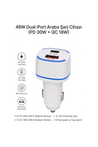 Wiks 48w Süper Hızlı Araç Şarj Cihazı - Pd 30w & Qc 18w Çift Girişli Usb Adaptör