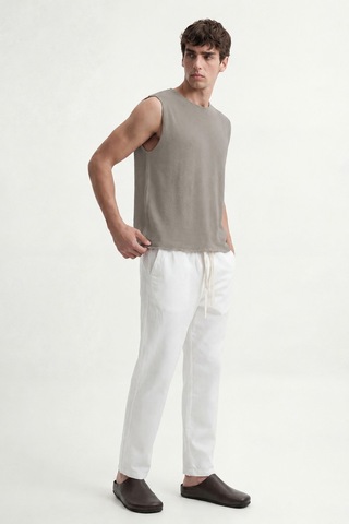 Antioch Relax Fit Dokulu Erkek Kolsuz T-shirt A26y9457 Bej