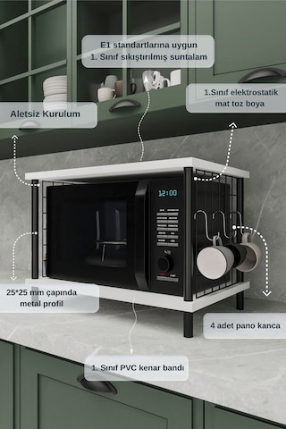 Çok Amaçlı Mikrodalga Dolabı Beyaz Tezgah Üstü Düzenleyici, Raflı Fırın Standı Beyaz