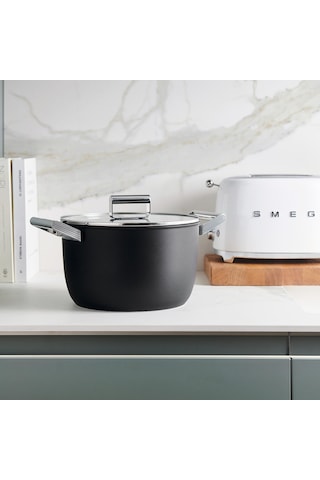 Smeg Cookware 50's Style Siyah Tencere Cam Kapaklı 26 CM 7.7 L
