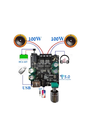 Jms 100 W Bluetooth 5.0 Dijital Güç Amplifikatörü Kurulu Aux Hoparlör 2.0 Ch