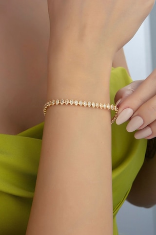 Altın Renk Zirkon Taşlı Mekik Model Su Yolu Çelik Bileklik - 3178 Altın