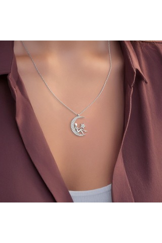 Işıklı Kutuda Ay Perisi Gümüş Kolye Gümüş