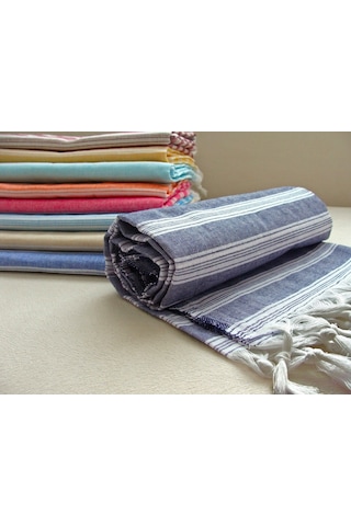 Kot Mavi %80 Pamuk 175x96cm Peştemal Püsküllü Banyo Havlusu M1 Mavi