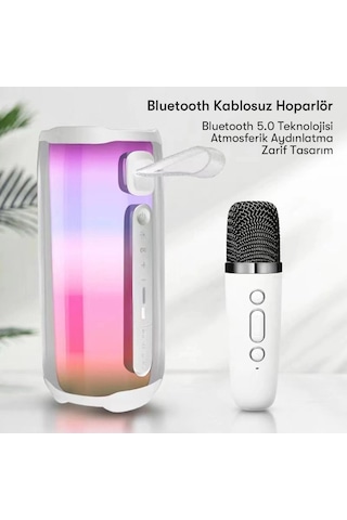 Pluse 5 Mikrofonlu Rgb Kablosuz Hoparlör - Beyaz