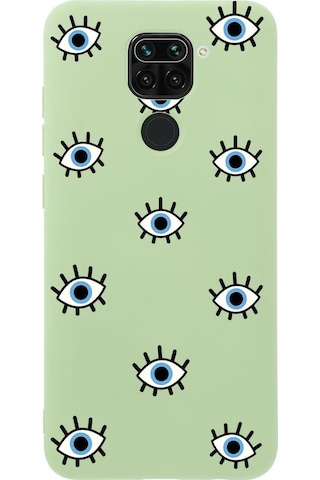Xiaomi Redmi Note 9 Nazar Gözler Premium Silikonlu Telefon Kılıfı Yeşil