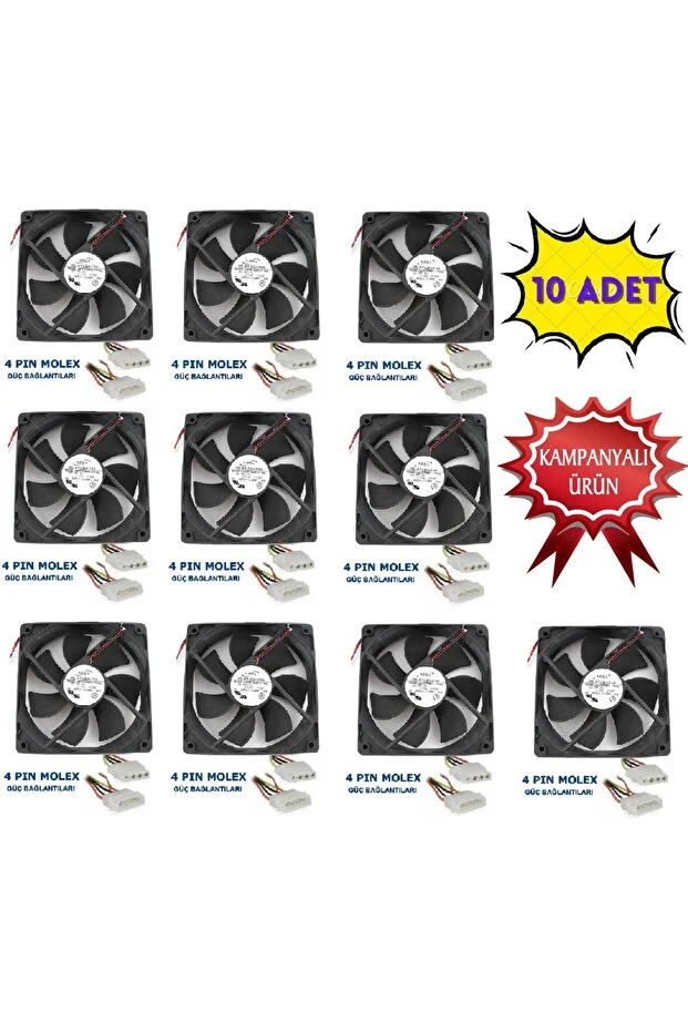 10 Adet 12 Cm Dc 12v 4 Pinli 120x120mm 12cm Kare Kasa Fanı Molex-pin Soketli Fan Sessiz 10x Siyah