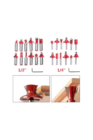Sones Ahşap İşleme Freze Kesici Seti Kesme Makinesi Kafası Elektrikli Ahşap Frezeleme Gravür Makinesi Kesici, Stil: Kırmızı 1/4 Saplı 15 Adet