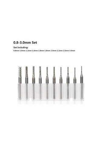 Pcb Karbür Freze Kesici 0.8-3.0mm 10lu Set 3.175mm Shank