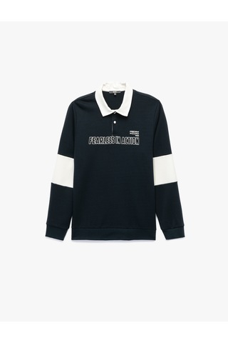 Koton Uzun Kollu Renk Kontrastlı Baskılı Düğmeli Polo Yaka Sweatshirt Lacivert 6wam70086mk Lacivert