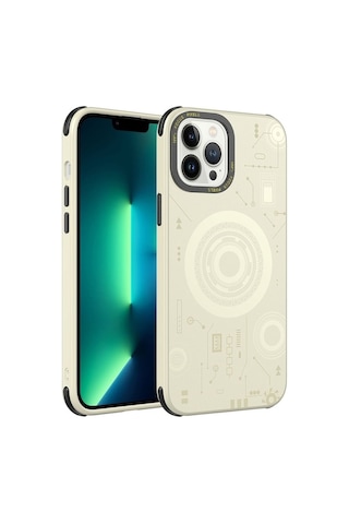 Apple Uyumlu iPhone 13 Pro Kılıf Zore Wireless Şarj Özellikli Desenli Hot Kapak Gold