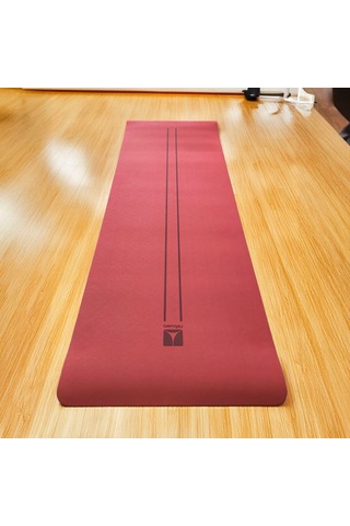 Rebuwo Çift Çizgi Tasarımlı Tpe Yoga Pilates Matı 8 Mm Kaymaz Hafif Taşınabilir - Bordo Bordo