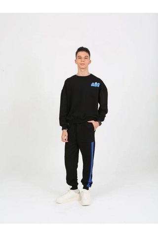 Erkek Çocuk The Air Yazı Detaylı 2 İplik Sweatshirt-15234 Siyah