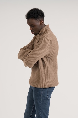 Regular Kesim Kalın Örgülü Yünlü Tam Balıkçı Triko Kazak Kahverengi