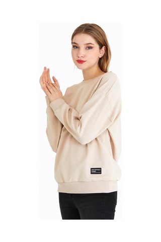 Comeor Kadın Bej Basic Bisiklet Yaka Regular Fit Rahat Sweatshirt 001