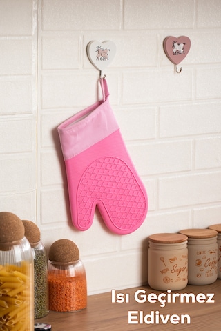 Porsima 3137-2 Silikon Yanmaz Yapışmaz Fırın Eldiveni Pembe Pembe
