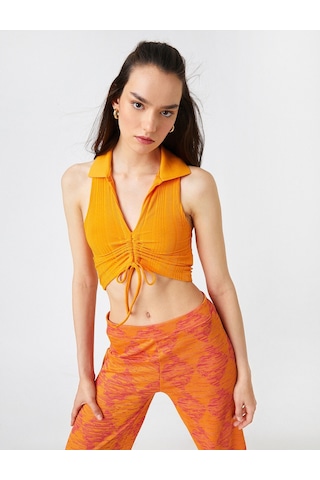 Koton Crop Atlet Polo Yaka Büzgülü Turuncu 2sak10021ek 2SAK10021EK207 Turuncu