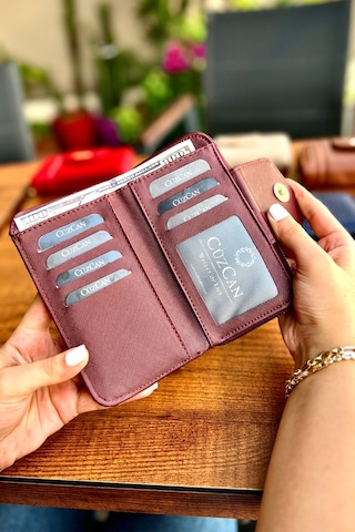 Lavinia Bordo Vegan Deri Kadın Cüzdan Fermuarlı Ve Mıknatıslı 16x9 Cm Bordo