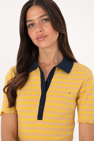 U.S. Polo Assn. Kadın Koyu Sarı Çizgili Polo Yaka Tişört 50306031-VR094