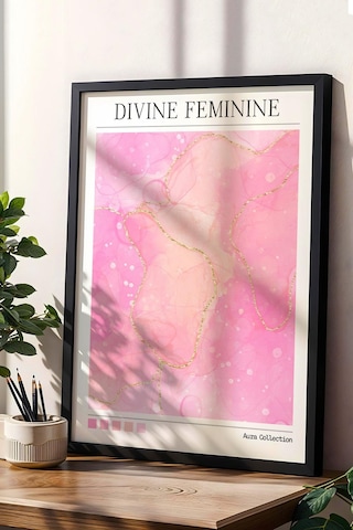 Divine Feminine Çerçeveli Tablo İlahi Dişilik Pembe Sarı Aura Enerji Renkleri