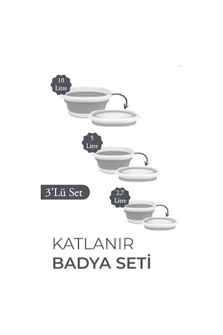 Katlanır Badya Akordiyon Silikon Leğen Badya Set 10-5-2,7 Litre Diğer