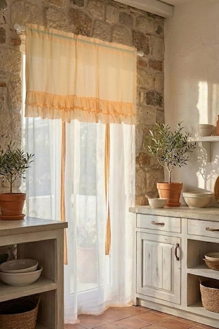 Cotton Maison Country Style Potlu Perde, 220 X 200, 4690, Sarı Çok Renkli