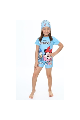 Lolliboomkids Kız Çocuk Hipster Şort Mayo T-shirt Bone 3'lü Takım Güneş Koruma Hassas Ten Karakter Baskılı Mavi