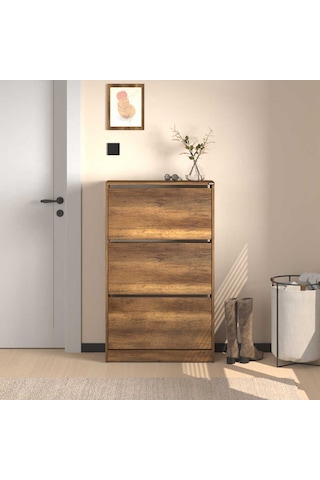 Flat Duo 3 Katlı Geniş Ayakkabılık - Oslo Ceviz 73x119x26 Cm Ceviz