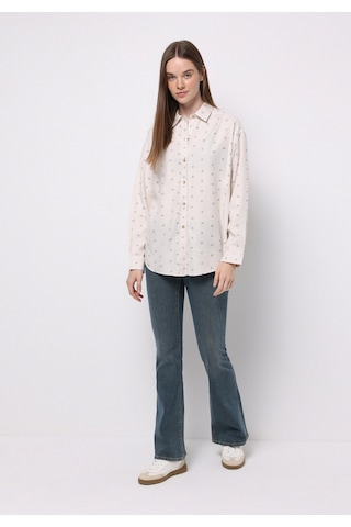 Colins Relax Fit Shirt Neck Baskılı Kadın Ekru Uzun Kol Gömlek Cl1077306 Q1.v1 Ecr Ekru