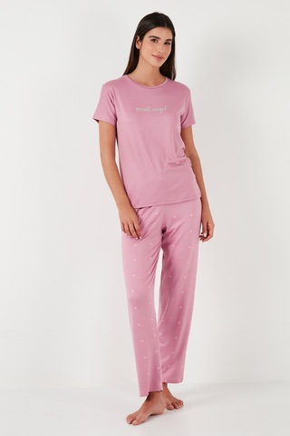 Lela Regular Fit Bisiklet Yaka Kısa Kollu Bayan Pijama Takımı 65750107 Pudra