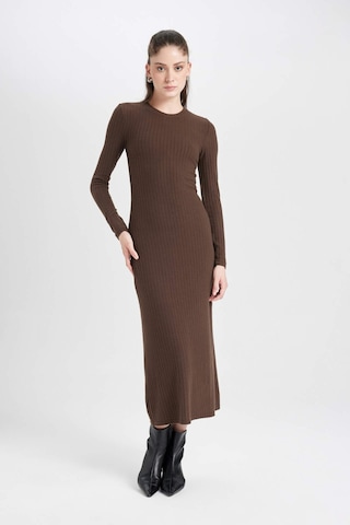 Defacto Bodycon Vücudu Saran Bisiklet Yaka Basic Düz Kaşkorse Uzun Kollu Maxi Elbise D3373AX24WNBN322 Kahve
