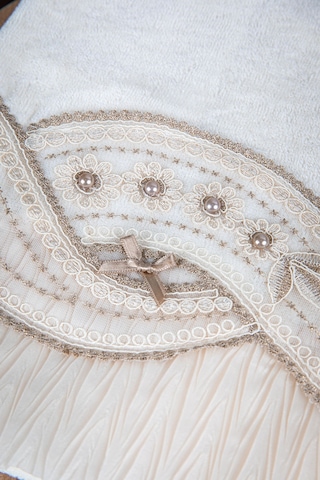 %100 Pamuk Fiyonk Güpürlü Çeyizlik 4'lü Havlu 50x90 - Pudra - Viz Pudra - Vizon