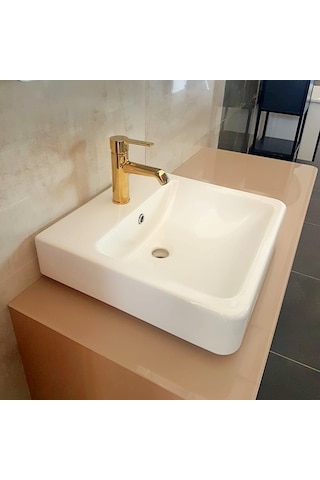 Güral Vit Kare Mobilya Üstü Batarya Delikli / Asma Lavabo (45 x 45)