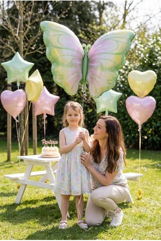 Sarı Yeşil Kelebek Folyo Balon 82x52 Cm Kelebek Temalı Doğum Günü Parti Süsü Çok Renkli