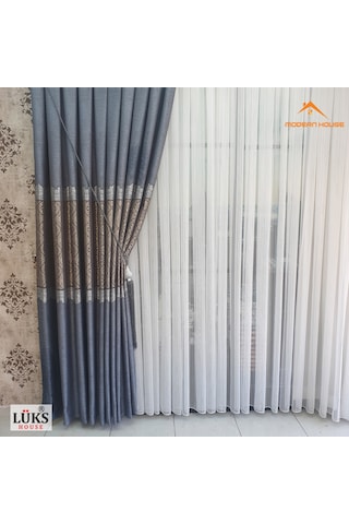Lüks Kırçıllı Mavi Fon Pano Perde Sık Pile Tek Kanat-modern House Mavi
