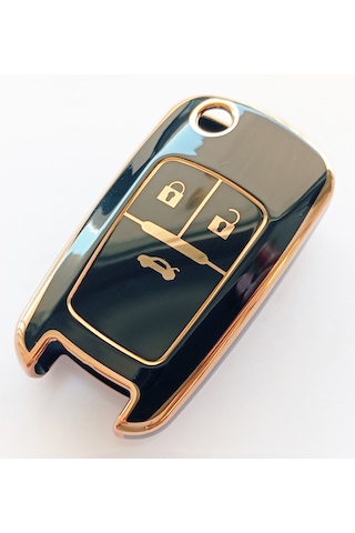 Chevrolet Cruze Uyumlu Nano Silikon Anahtar Kumanda Kılıfı Oto Anahtarlık Gold - Siyah