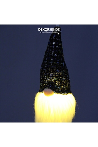 Yılbaşı Süsü Işıklı Cüce Sakallı Bereli Kafa Siyah 15 Cm