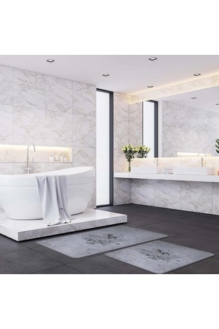 Çınar Yaprağı 2li Banyo Paspas Takımı Füme, 60x100 Çok Renkli