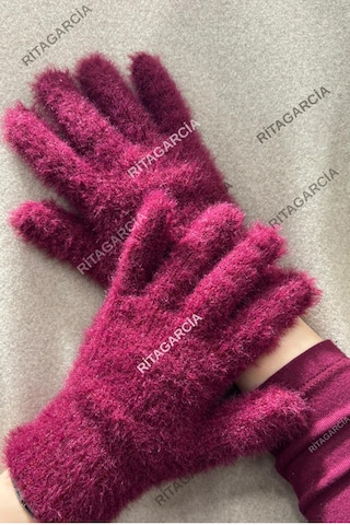 Peluş Uzun Eldiven Bordo