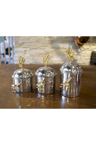 3'lü Çiçekli Baharatlık Takımı Gümüş